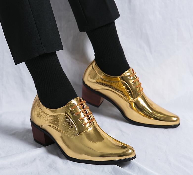 SAOLA Abito da lavoro britannico punta stringato tacco a blocco medio scarpe da sposa oro