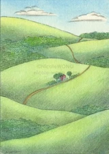 ACEO PRINT - SECLUDED - landscape art home house nature country quiet peaceful