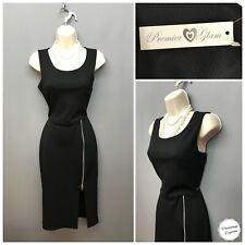 NEW Premier Glam Black Zipped Slit Curvy Pencil Occasion Dress UK 12 EUR 40