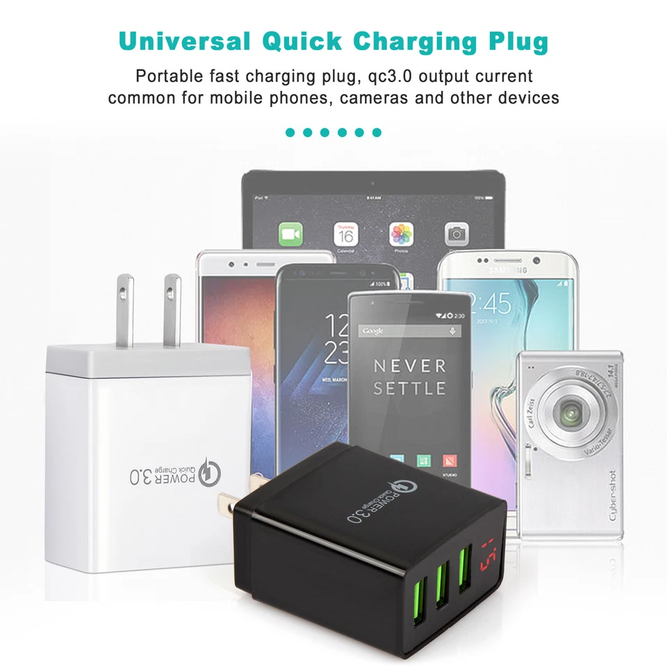 Adaptador de fuente de alimentación cargador rápido de pared USB de 3 puertos para teléfono celular iPhone Samsung Foto 2 de 4