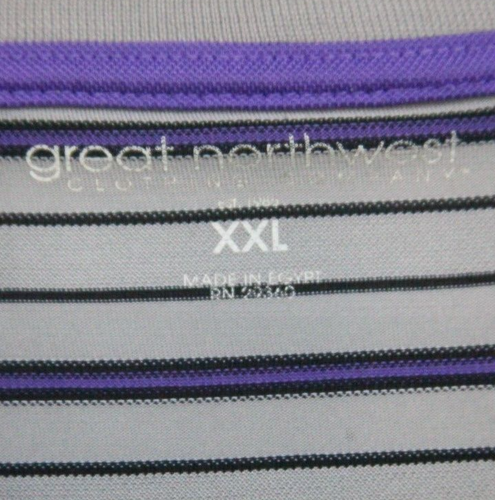 Camisa Polo XXL Great Northwest Gris y Púrpura Manga Corta Poliéster Rayas 1821 - Imagen 4 de 4