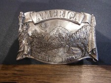 1983 Bergamot Brass Works America The Beautiful Belt Buckle Pewter Made in USA