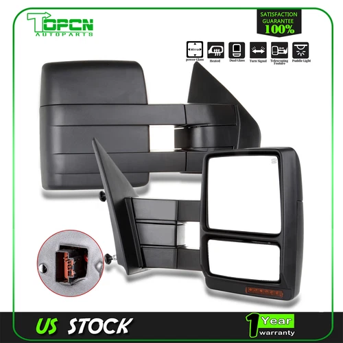 For 2007-2014 F150 Side Trailer Power Heated LED Signal Towing Mirrors Pair