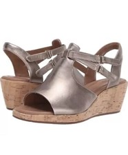 Ladies Clarks Unstructured Sandals Un Plaza Way Gold Metallic Wedge Size 6D