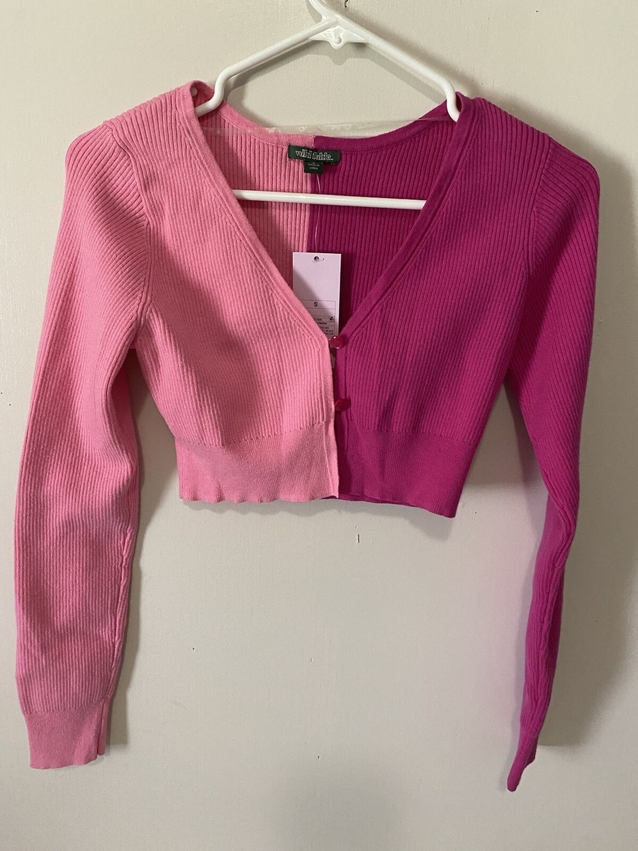 Womens Cropped Cardigan Long Sleeve Sweater Shirt Wild Fable Pink Size Small