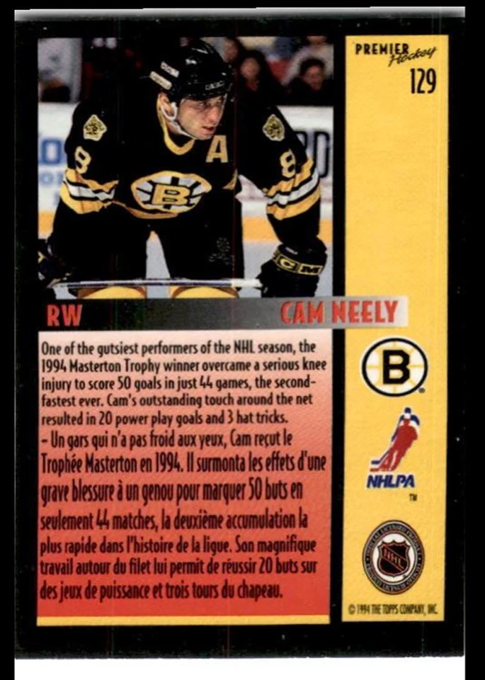 1994-95 O-Pee-Chee Premier Cam Neely Boston Bruins #129 - Image 2 of 2