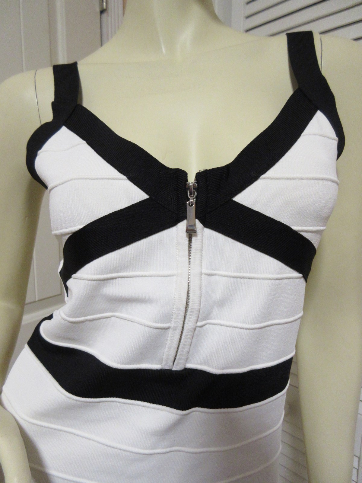 Vintage Y2K 2000s Boston Proper Sleeveless Bandage Tank Top Bodycon White Black image 5