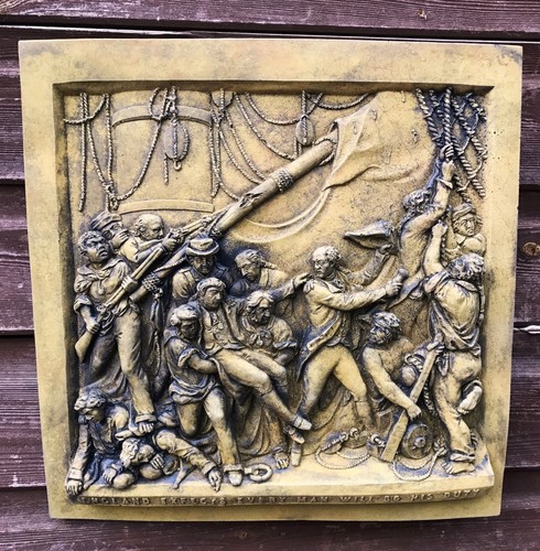 Lord Nelson decorative stone wall plaque low relief Battle of Trafalgar 30cm sq.