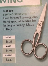 Sewing Scissors High Carbon Steel. 3 1/2". Made in Germany. Quantity 500+.