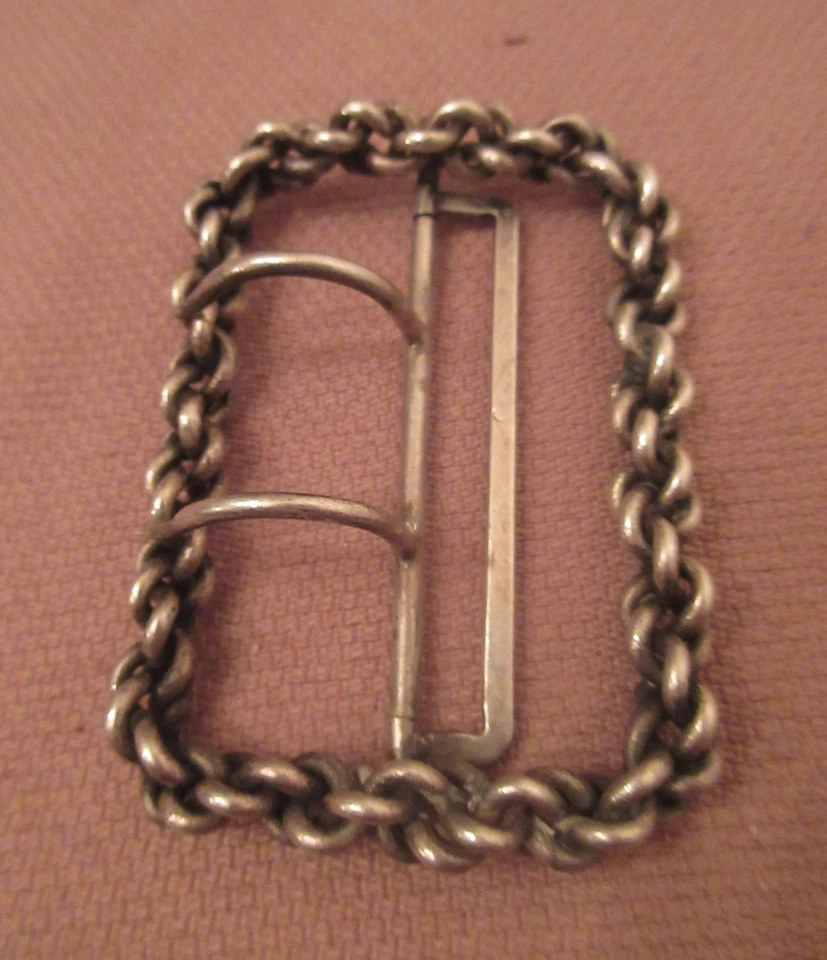 grande 1800 antiguo ornamentado hecho a mano grueso plata esterlina cadena eslabón hebilla de cinturón Foto 2 de 4