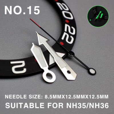 Green Luminous Silver Trim 12.5mm Watch Hands for Seiko NH35/NH36/NH38 Movement