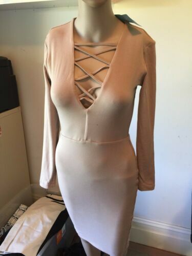 meshki hazel low cut long sleeve mini dress - gold LONG SLEEVE LACE MINI DRESS IN BROWN | CULT MIA main image 1