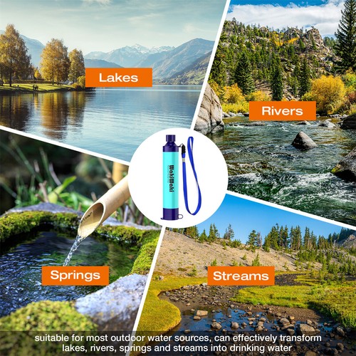 Persönlicher Wasserfilter Stroh Outdoor Survival Filtration Reiniger tarnfarben + blau, 6er-Pack - Bild 7 von 17