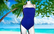 NWT GOTTEX Tropical Paint BLUE HALTER BANDEAU 1 PC BATHING SUIT SWIMSUIT SZ - 8