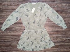 NWT Michael Kors Georgette paisley print army green boho ruffle dress size XL