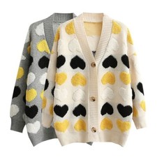 Cardigan In Maglia Con Cuore A Jacquard Per Donne Maglione V Collo Midi
