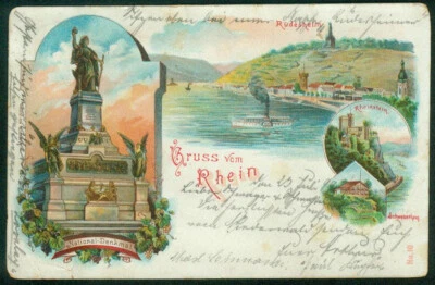 Litho / Lithografie: Rhein - Rüdesheim (Druck: Illert & Ewald, Hanau) - Bild 1 von 2