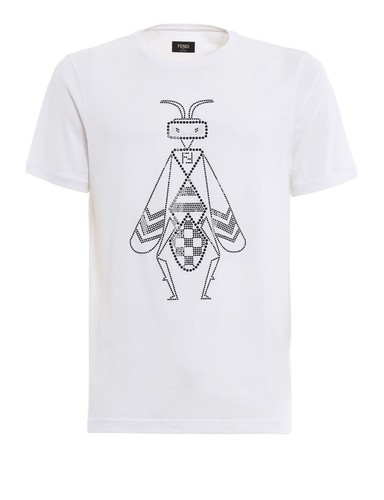 FENDI Embroidered Super Bugs White Cotton Logo T-Shirt Men's Size Extra Large XL