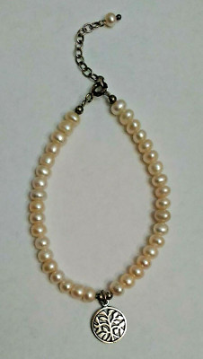 925 Sterling Silber Lebensbaum Armband Perlen mit Süßwasserperlen