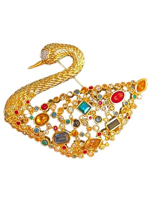 Vintage Swarovski Crystal Encrusted Swan Pin Brooch Signed