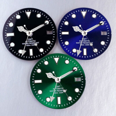 #ad Luminous Black Green Blue 29mm Watch Dial Face fit NH34A NH34 GMT Automatic Movt $14.45