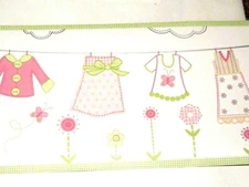 Kidsline Wallpaper Border Girls Laundry Clothesline Clothes Line 30Ft Pink Green