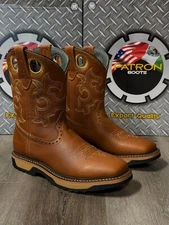 MEN'S  BROWN FLOTER  SQUARE TOE WORK BOOTS COWBOY SOFT TOE PULL ON BOTAS