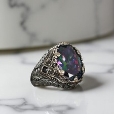 Men's Ring Rainbow Topaz Gemstone in 925 Sterling Silver Jewelry All Size