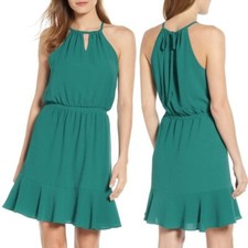 Gibson Calla Keyhole Halter Ruffle Dress Green SZ 1X