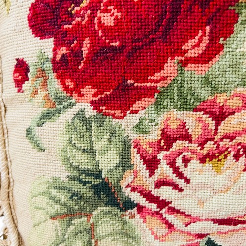 Luxury Chartwell Tapestry Pillow Needlepoint Pillow Roses, Tapestry Fringe - Picture 6 of 12