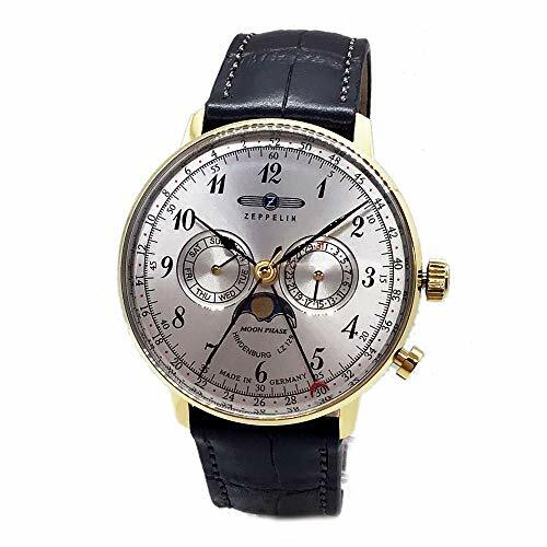 Zeppelin 7038-1 Lz129 Hindenburg Mondphase Gold Ton Armbanduhr 