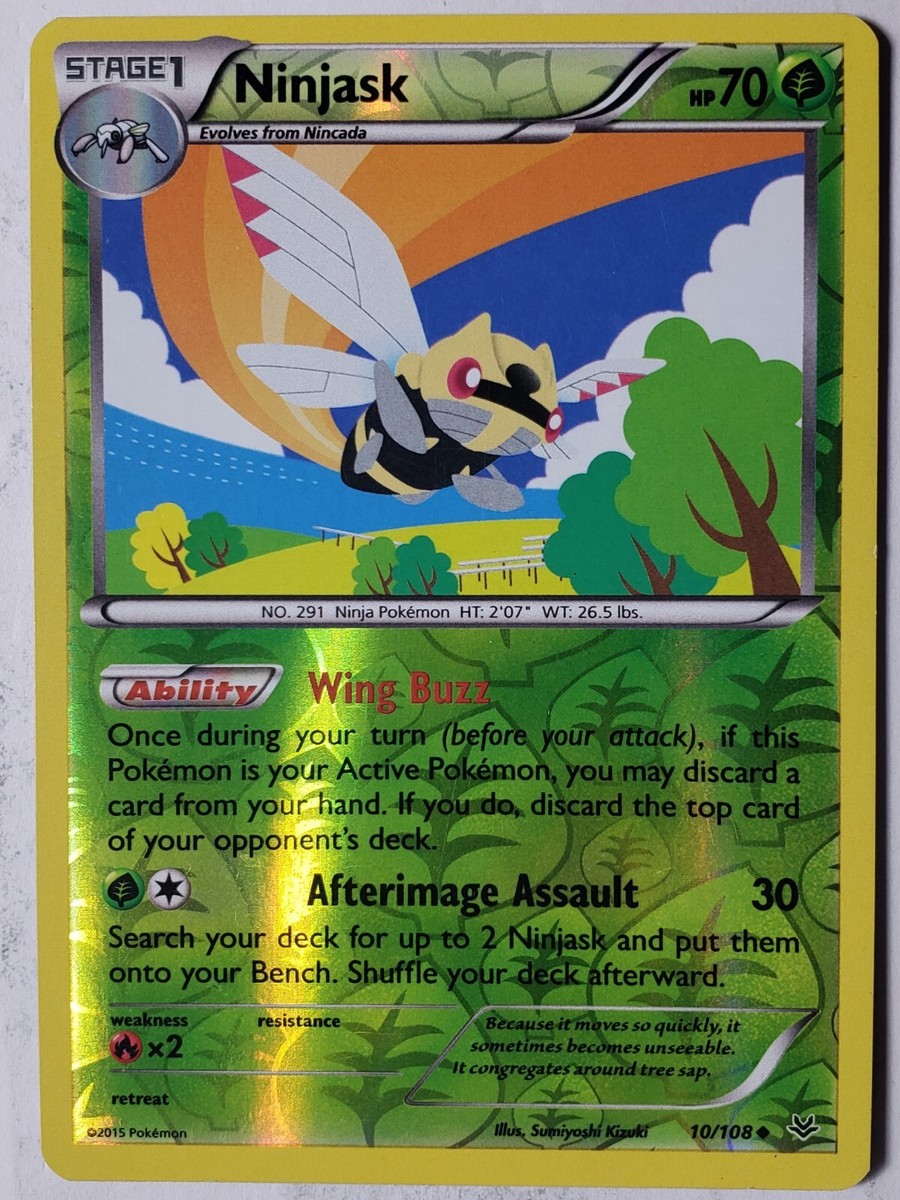 REVERSE HOLO Ninjask 10/108 LP / VLP Roaring Skies Pokemon Card