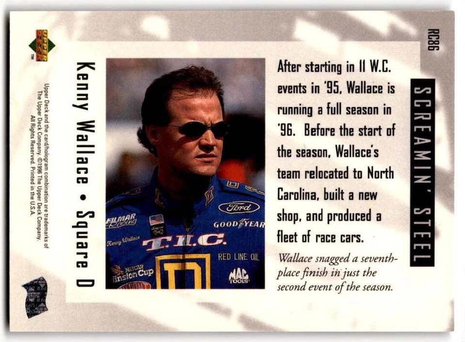 1996 Upper Deck Road to the Cup #RC86 Kenny Wallace NM Near Mint ID:43761 - Image 2 of 2