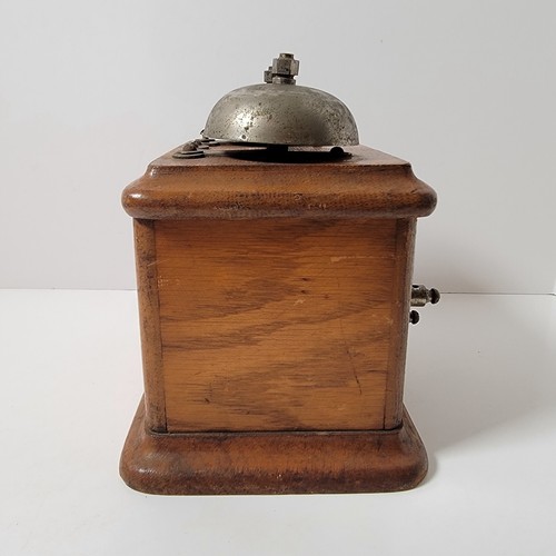 Ancienne sonnerie téléphone électrique dessus de bureau bois métal sans marque chêne bois JJ - Photo 3/12