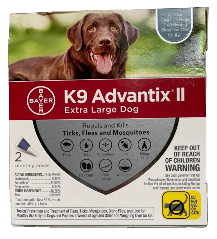 K9 Advantix II 100 Flea Medicine Extra Large XL Size Dog 2 Month Pack Supply K-9 - Image 2 of 4