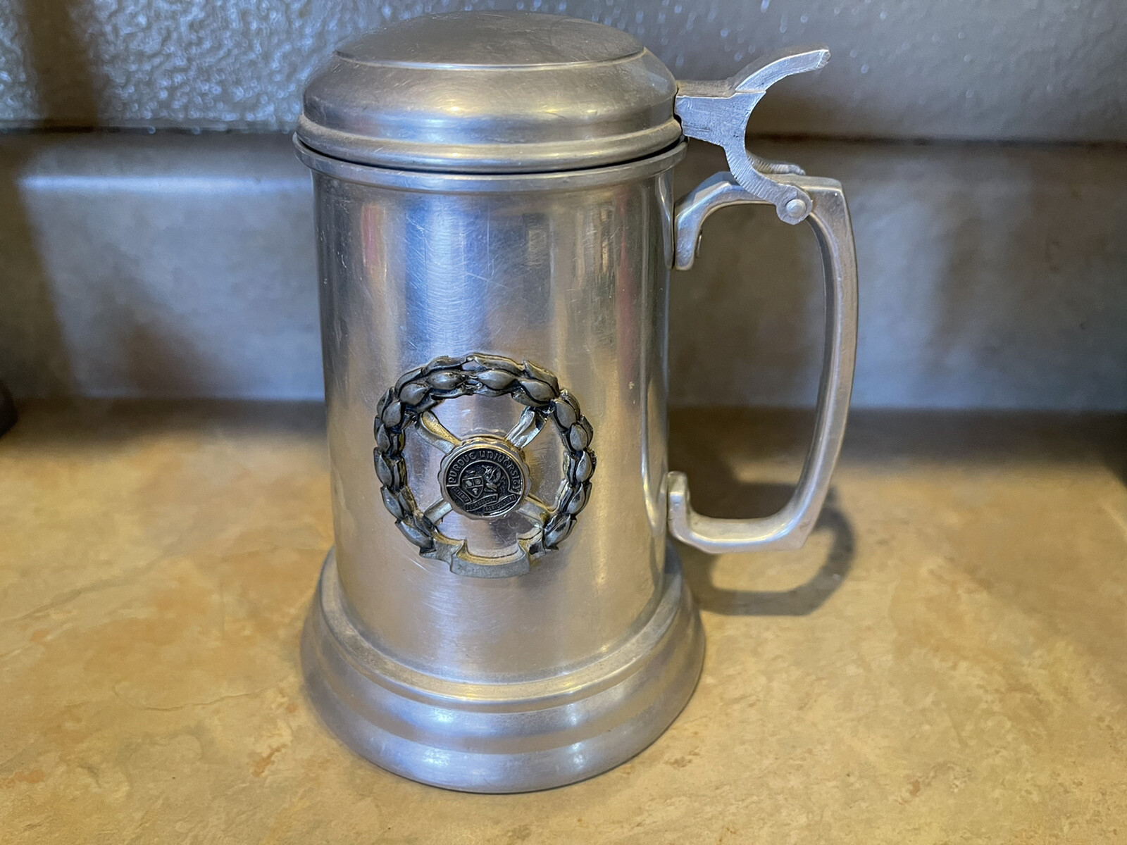 Vintage Mug Stein Purdue University Theme Clear Bottom Beer College Memorabilia