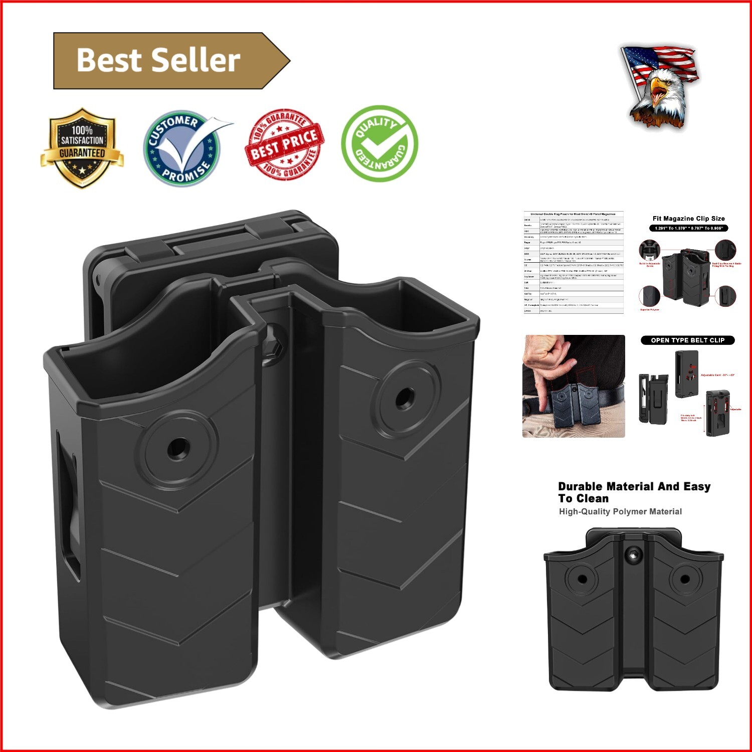 Adjustable Retention Double Mag Pouch - Fits Most Pistols Including Glock & Sig-image