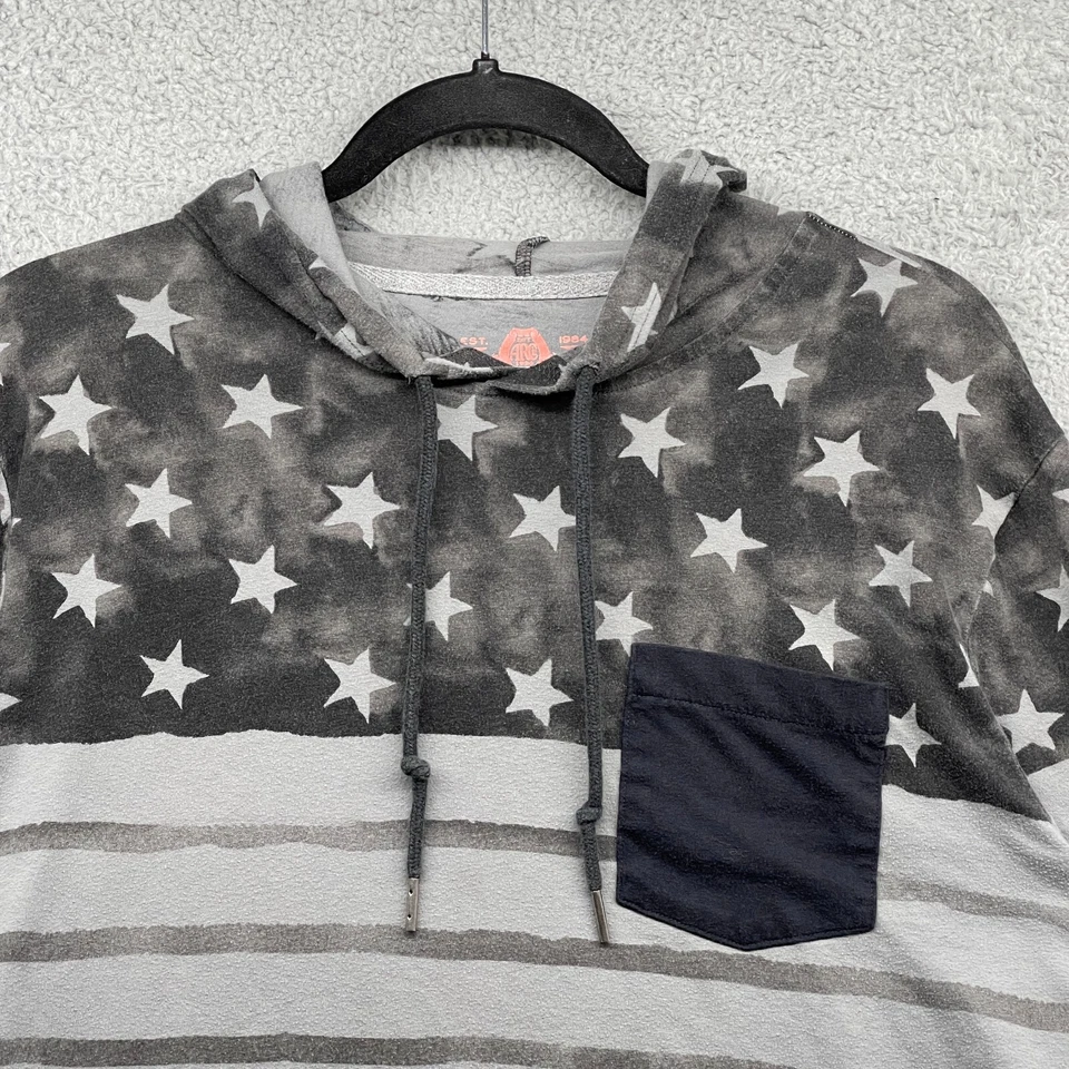 Suéter con Capucha American Rag Para Hombres Gris Bandera Americana Bolsillo Cordón Talla M Foto 2 de 4
