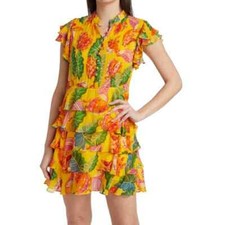 New Farm Rio Beaks & Bananas Ruffle Mini Dress Yellow Multi Size XS