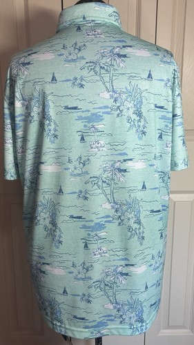 Men’s IZOD Saltwater Short Sleeve Polo Tropical Theme Sz XL Teal - Picture 5 of 8