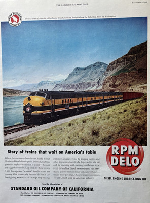 1949 Standard Oil California trains RPM Delo Diesel Engine Northern VTG Print Ad