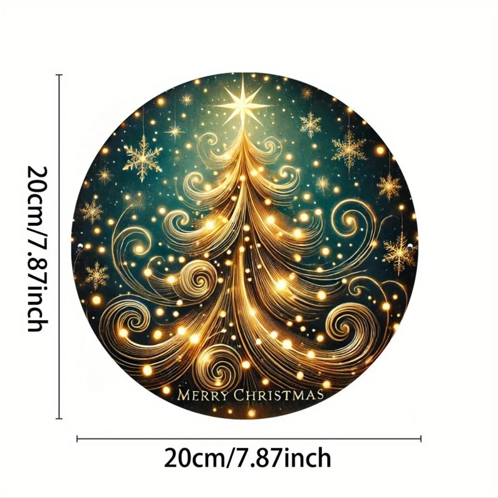 Christmas Tin Metal Signs Home Décor Aluminum Foil Holiday Door Golden Swirls S