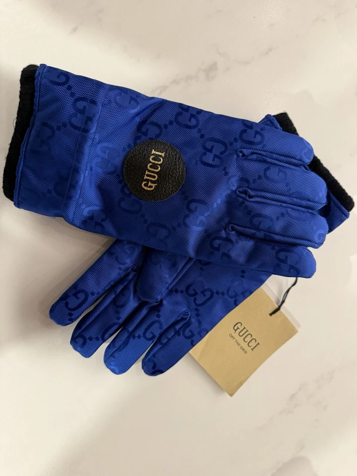 Gucci -Off the Grid Blue Nylon Gloves- Mens 8 - Image 3 of 3
