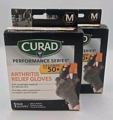 New Lot of 2 pair Curad Performance Series Arthritis Relief Gloves Size Medium