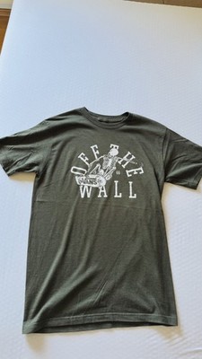 Vans Mens Graphic T-Shirt Size Small Olive Skeleton Skateboard Off the Wall 120