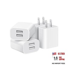 USB Wall Charger,Pack Dual Port Plug Adapter for Wall Outlet Charging 4 White