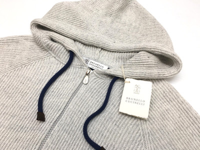 Brunello Cucinelli English Ribbed Linen Cotton Full Zip Hoodie Sweater Cardigan