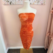 Forever 21 Strapless Ruched Midi Dress | Orange Bodycon Dress