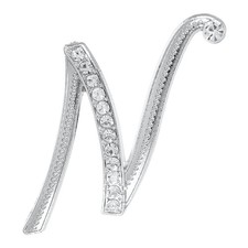 Letter N Silver Letter Brooch Pins Metal Initial Rhinestone Brooches