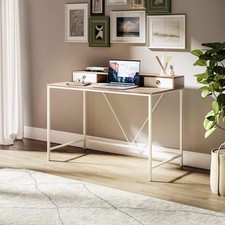 Oak-Effect Desk 120cm with 2 Drawers | Home Office/Study Cable Management